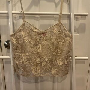 Floral Sheer Embroidered Beige Tank Top Anthropologie M Eva Franco 556